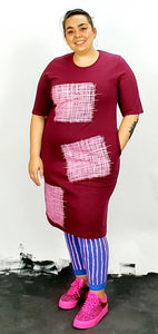 Pink on maroon pocket dress with sleeves