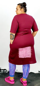 Pink on maroon pocket dress with sleeves