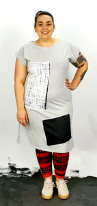 Boat Neck With Black & White On Grey Square Dress