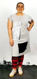 Boat Neck With Black & White On Grey Square Dress