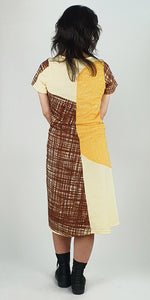 Yellow & Brown Back Seam Short Sleeve Dress