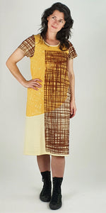 Yellow & Brown Back Seam Short Sleeve Dress