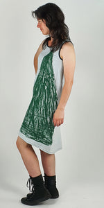 Green Back Seam Sleeve Less Dress