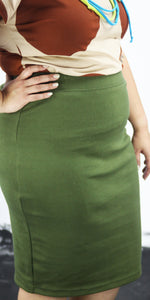 Olive Green Cotton Rib Pencil Skirt