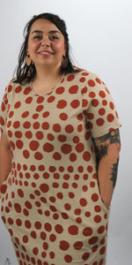 Round neck short pocket dress with rust spots print with sleeves