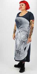 White Skull On Grey Back Seam Short Sleeve Dress