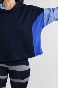 Blue colour block oversize hoodie